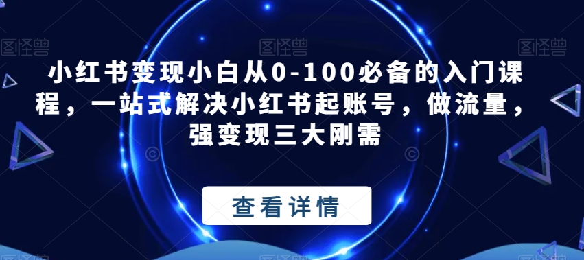 【第5849期】小红书变现小白从0-100必备的入门课程，一站式解决小红书起账号，做流量，强变现三大刚需