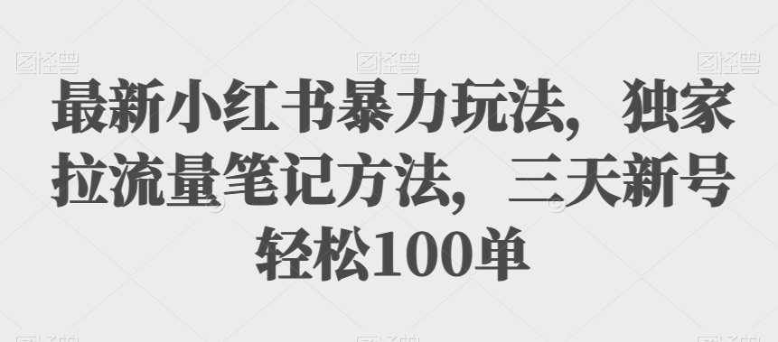 小红书怎么赚钱：最新小红书暴力玩法，独家拉流量笔记方法，三天新号100单