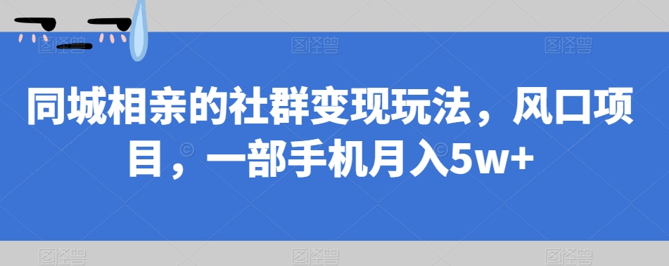 【第5903期】同城相亲的社群变现玩法，风口项目，一部手机月入5w+【揭秘】