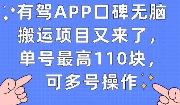 【第5990期】有驾APP口碑无脑搬运项目又来了，单号最高110块，可多号操作