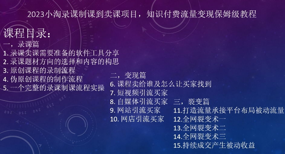 【6127期】2023小淘录课制课到卖课项目，知识付费流量变现保姆级教程