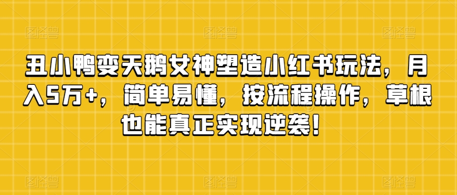 【6155期】丑小鸭变天鹅女神塑造小红书玩法，月入5万+，简单易懂，按流程操作，草根也能真正实现逆袭！