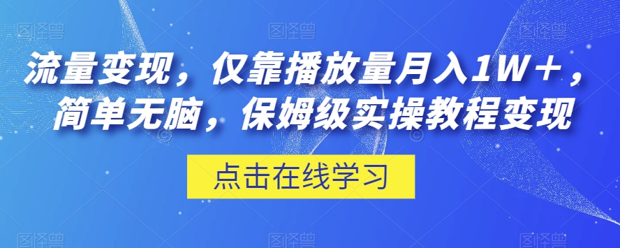 【6276期】流量变现，仅靠播放量月入1W＋，简单无脑，保姆级实操教程【揭秘】