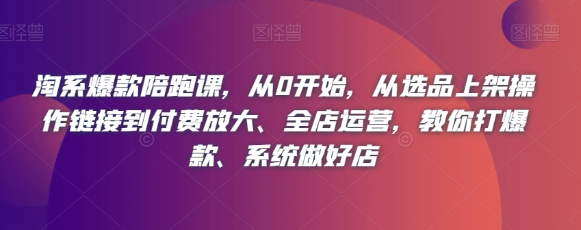 【6260期】淘系爆款陪跑课，从0开始，从选品上架操作链接到付费放大、全店运营，教你打爆款、系统做好店