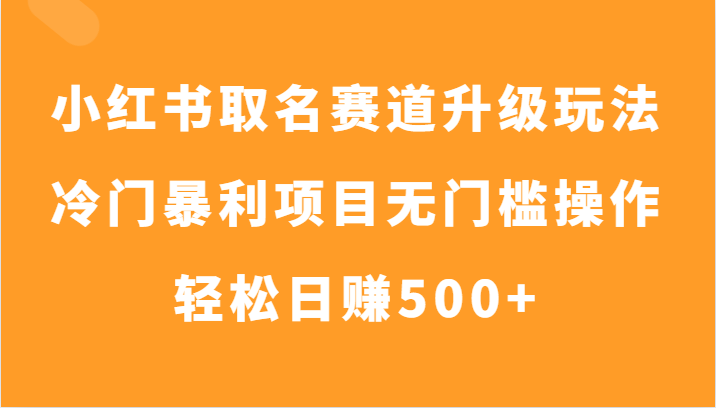 【6428期】小红书取名赛道升级玩法，冷门暴利项目无门槛操作，轻松日赚500+