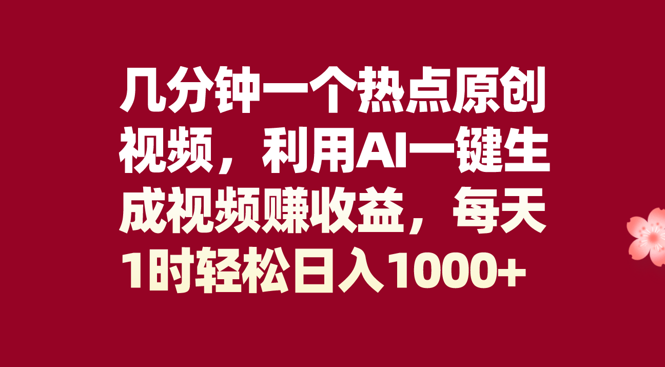 【6519期】几分钟一个热点原创视频，利用AI一键生成视频赚收益，每天1时轻松日入1000+