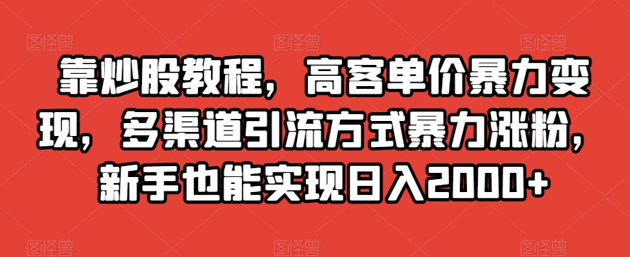 【6566期】靠炒股教程，高客单价暴力变现，多渠道引流方式暴力涨粉，新手也能实现日入2000+