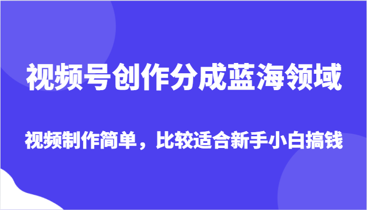 【6622期】视频号创作分成蓝海领域，视频制作简单，比较适合新手小白搞钱