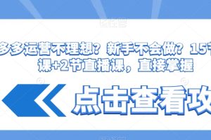 【6753期】拼多多运营不理想？新手不会做？15节系列课+2节直播课，直接掌握