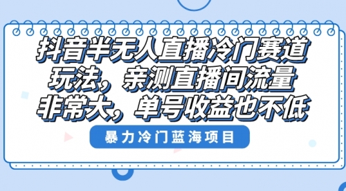 【6841期】抖音半无人直播冷门赛道玩法，直播间流量非常大，单号收益也不低！