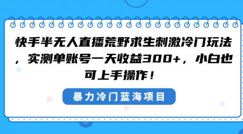 【6950期】快手半无人直播荒野求生刺激冷门玩法，实测单账号一天收益300+