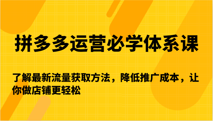 【7095期】拼多多运营必学体系课-了解最新流量获取方法，降低推广成本，让你做店铺更轻松