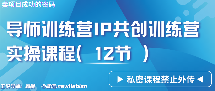 【7103期】导师训练营3.0IP共创训练营私密实操课程（12节）-卖项目的密码成功秘诀