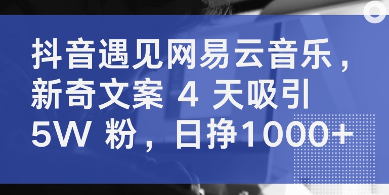 【7488期】抖音遇见网易云音乐，新奇文案 4 天吸引 5W 粉，日挣1000+