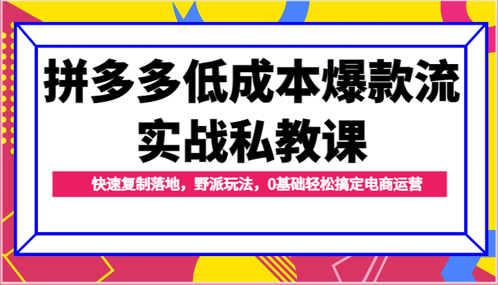 【7891期】拼多多低成本爆款流实战私教课，快速复制落地，野派玩法，0基础轻松搞定电商运营