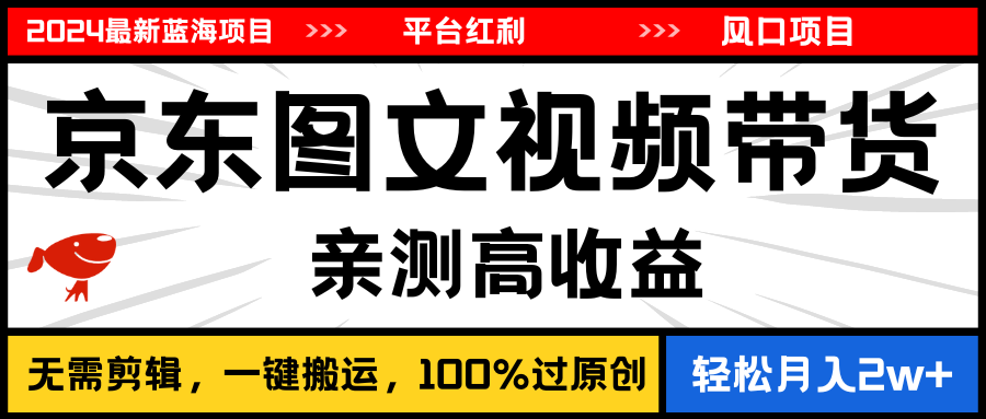 【7904期】2024最新蓝海项目，逛逛京东图文视频带货，无需剪辑，月入20000+