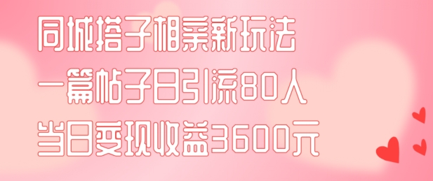 【8098期】同城搭子相亲新玩法一篇帖子引流80人当日变现3600元(项目教程+实操教程)