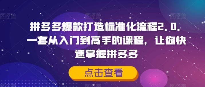 【8147期】拼多多爆款打造标准化流程2.0，一套从入门到高手的课程，让你快速掌握拼多多