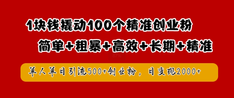 【8304期】1块钱撬动100个精准创业粉，简单粗暴高效长期精准，单人单日引流500+创业粉