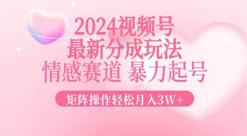 【8424期】2024最新视频号分成玩法，情感赛道，暴力起号，矩阵操作轻松月入3W+