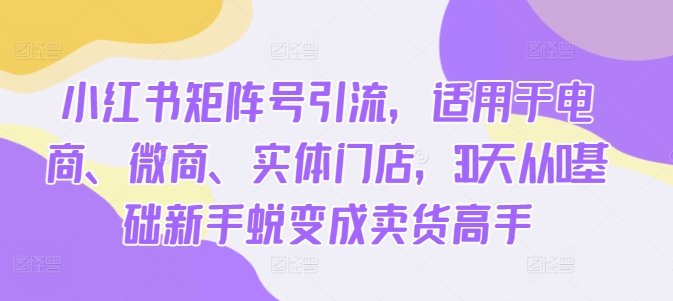 【8430期】小红书矩阵号引流，适用于电商、微商、实体门店，30天从0基础新手蜕变成卖货高手