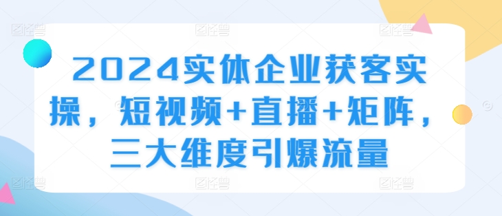 【8446期】2024实体企业获客实操，短视频+直播+矩阵，三大维度引爆流量