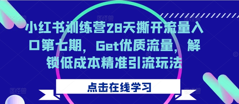 【8474期】小红书训练营28天撕开流量入口七期，Get优质流量，解锁低成本精准引流