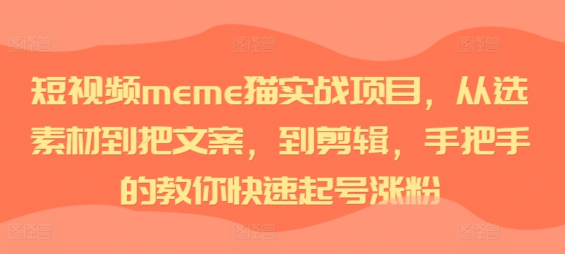 【8506期】短视频meme猫实战项目，从选素材到把文案，到剪辑，手把手的教你快速起号涨粉