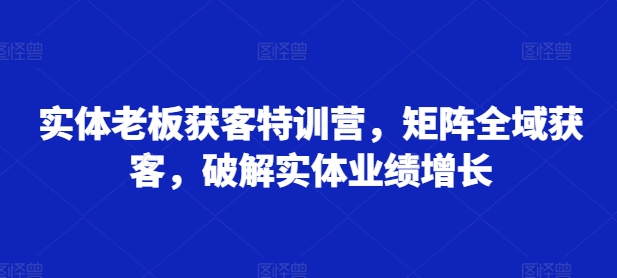 【8531期】实体老板获客特训营，矩阵全域获客，破解实体业绩增长