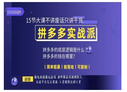 【8716期】拼多多实战派，15节大课不讲废话只讲干货，简单粗暴 能落地 可复制